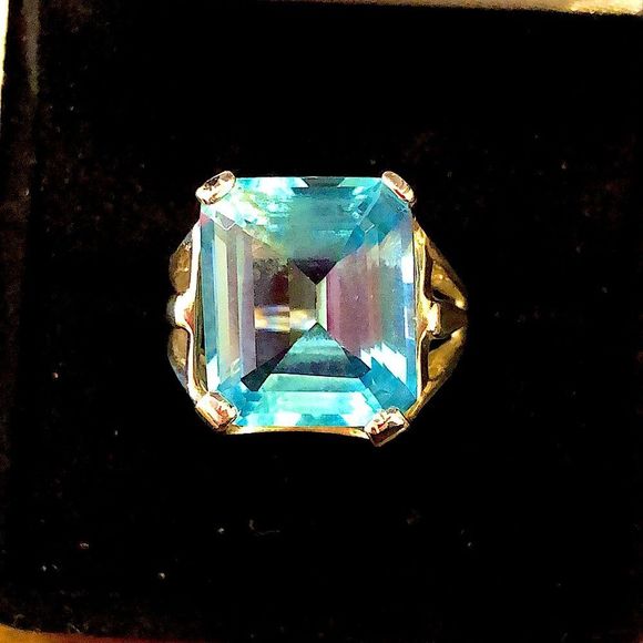 NEW Sterling Silver Rectangle Cut Blue Topaz Ring Sz 7 - Picture 8 of 8